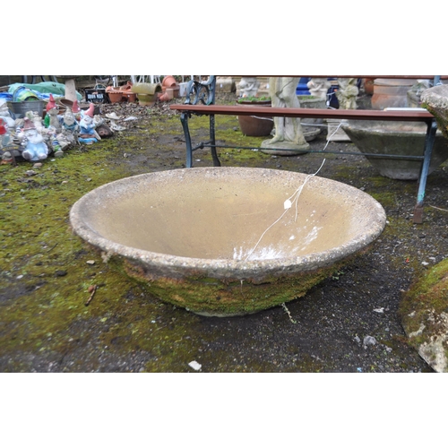 24 - THREE CONCRETE PANCHEON all 90cm in diameter. Condition Report: all have weathering and losses to co... 