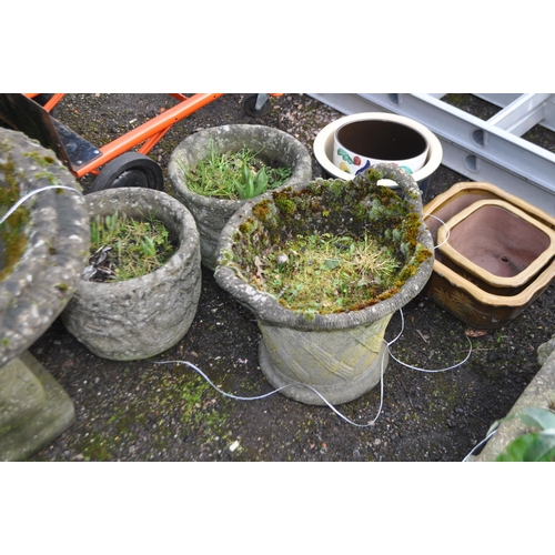 28 - A COLLECTION OF GARDEN PLANTERS including three concrete and four glazed pots (7)