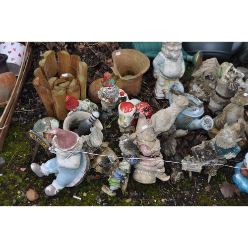 9 - A LARGE COLLECTION OF CERAMIC, CONCRETE AND RESIN GARDEN FIGURES, along with a galvanised bucket and... 