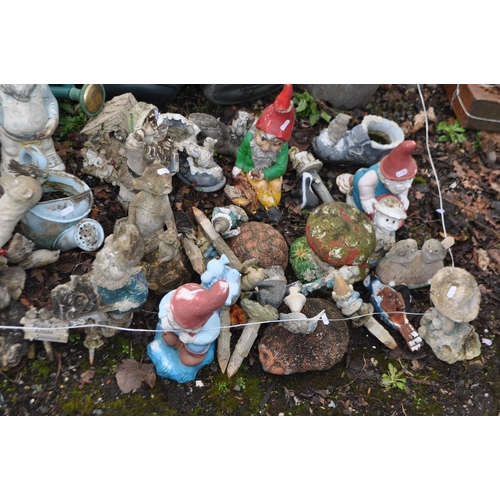 9 - A LARGE COLLECTION OF CERAMIC, CONCRETE AND RESIN GARDEN FIGURES, along with a galvanised bucket and... 