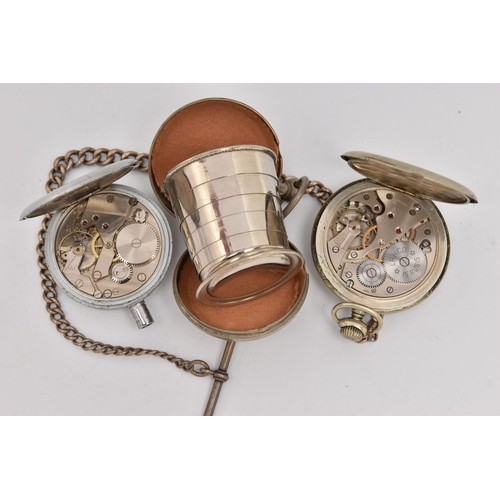 513 - A COLLECTION OF POCKET WATCHES AND NOVELTY ITEMS, to include a pocket, white enamel dial and movemen... 