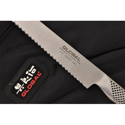 582 - A CASED SET OF 'GLOBAL' CHEF KNIVES, contains twelve knives in total, blades signed 'Global Cromova ... 