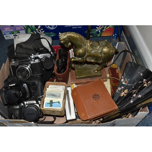 859 - ONE BOX OF CAMERAS AND MISCELLANEOUS, included, Pentax X-5 digital camera, 16 mega pixels, 26x zoom,... 