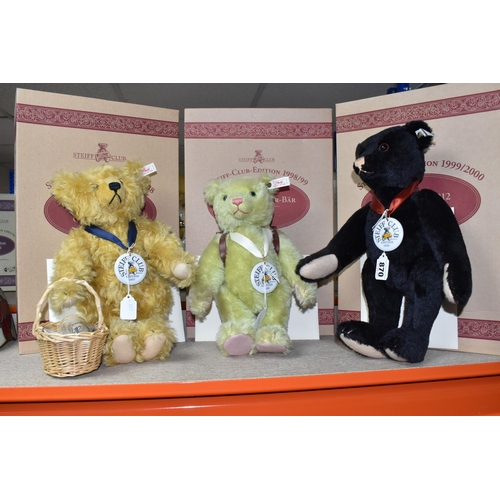 870 - THREE BOXED STEIFF CLUB EDITION TEDDY BEARS, comprising 1997 'Picnic Bear Gold Blond 34' no 420108, ... 