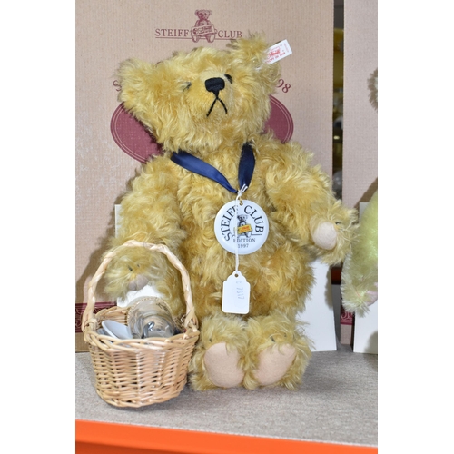 870 - THREE BOXED STEIFF CLUB EDITION TEDDY BEARS, comprising 1997 'Picnic Bear Gold Blond 34' no 420108, ... 