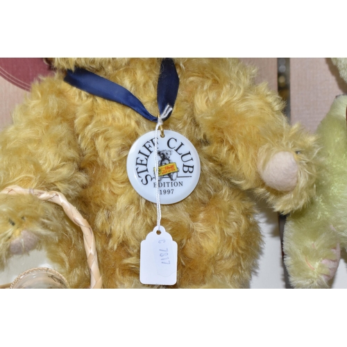 870 - THREE BOXED STEIFF CLUB EDITION TEDDY BEARS, comprising 1997 'Picnic Bear Gold Blond 34' no 420108, ... 