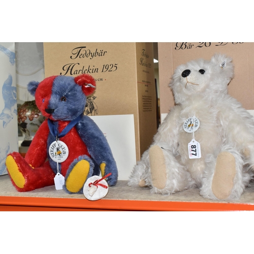 877 - THREE BOXED STEIFF CLUB EDITION TEDDY BEARS, comprising 2000 'Teddy Bear Harlequin 1925' no 420214, ... 