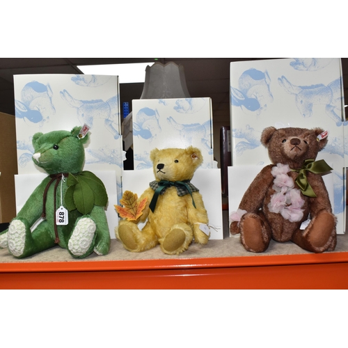 878 - THREE BOXED STEIFF CLUB EDITION TEDDY BEARS, comprising 2014 'Teddy Bear Chestnut' no 421310, in gre... 