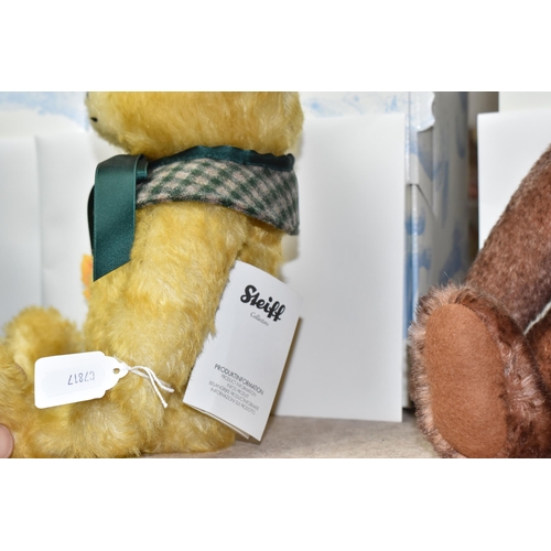 878 - THREE BOXED STEIFF CLUB EDITION TEDDY BEARS, comprising 2014 'Teddy Bear Chestnut' no 421310, in gre... 