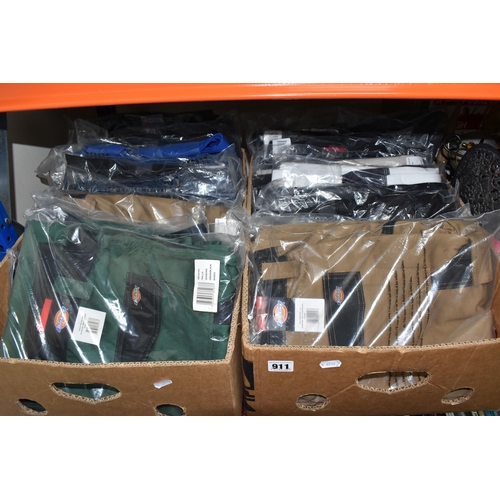 911 - TWO BOXES OF DICKIES WORKWEAR TROUSERS, over twenty pairs of Dickies workwear trousers in various co... 