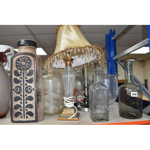 916 - A QUANTITY OF TABLE LAMPS AND VASES, comprising a West German floor vase- 7691-40, six table lamps, ... 