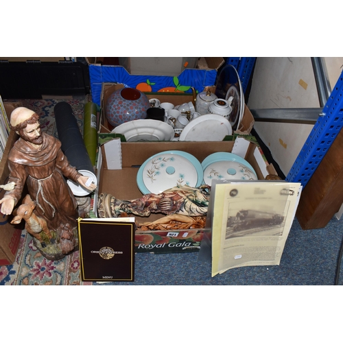 921 - TWO BOXES AND LOOSE CERAMICS AND SUNDRY ITEMS, to include a 1981 'The Who' tour programme, a J.G Mea... 