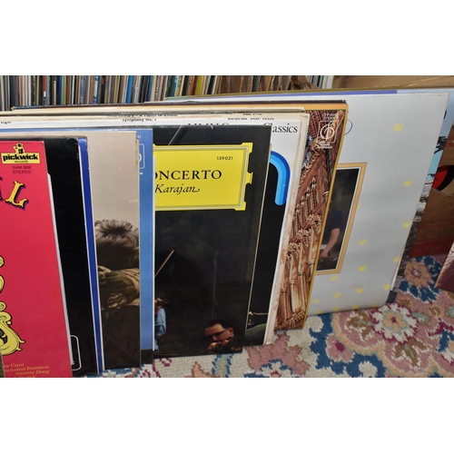 922 - THREE BOXES OF LP VINYL RECORDS AND FRAMED PRINTS, approximately two hundred LP classical music reco... 