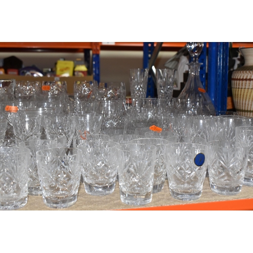 925 - A GROUP OF CUT CRYSTAL AND GLASSWARE,  to include a miniature Edinburgh Crystal clock, an engraved d... 