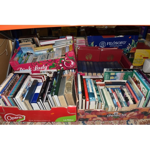 929 - FIVE BOXES OF BOOKS, hardbacks and assorted paperback novels by Jojo Moyes, other subjects include g... 