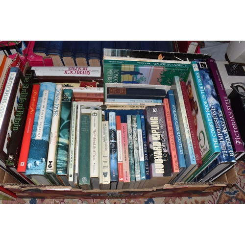 929 - FIVE BOXES OF BOOKS, hardbacks and assorted paperback novels by Jojo Moyes, other subjects include g... 