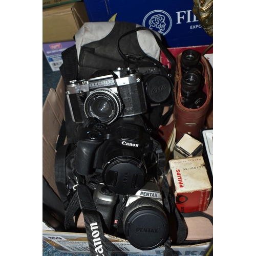 859 - ONE BOX OF CAMERAS AND MISCELLANEOUS, included, Pentax X-5 digital camera, 16 mega pixels, 26x zoom,... 