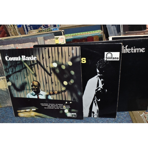 940 - FIVE BOXES OF LP RECORDS AND BOOKS, a collection of over fifty LPs to include Jazz Impressions of Ja... 