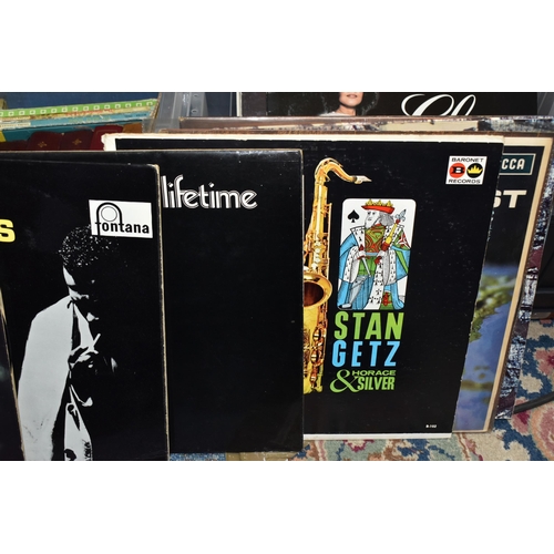 940 - FIVE BOXES OF LP RECORDS AND BOOKS, a collection of over fifty LPs to include Jazz Impressions of Ja... 