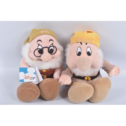 28 - SET OF SEVEN MODERN DISNEY STORE THE SEVEN DWARFS PLUSH SOFT TOY FIGURES, all appear complete and in... 