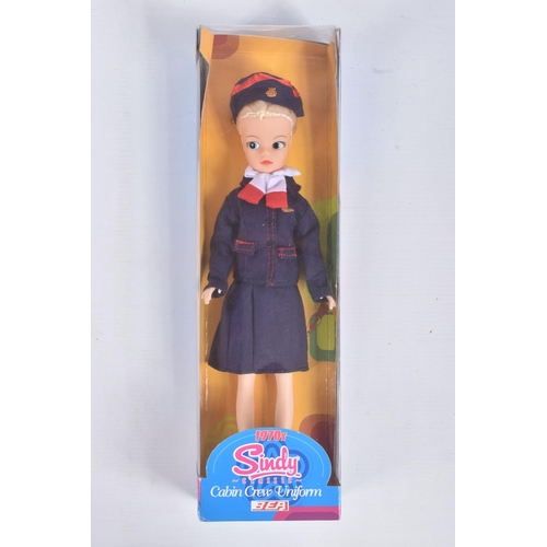 41 - THREE BOXED SINDY CABIN CREW DOLLS, the first a 1972 classic BEA Cabin Crew, 00419, blonde hair, blu... 