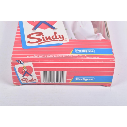 42 - A BOXED PEDIGREE SINDY FIRST ROMANCE DOLL, numbered 42019, white floral dress, appears complete, pri... 