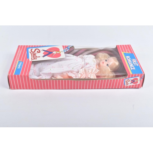 42 - A BOXED PEDIGREE SINDY FIRST ROMANCE DOLL, numbered 42019, white floral dress, appears complete, pri... 