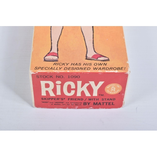 56 - A BOXED MATTEL RICKY DOLL, No.1090, with Ricky label to right wrist, wearing blue swimming trunks an... 