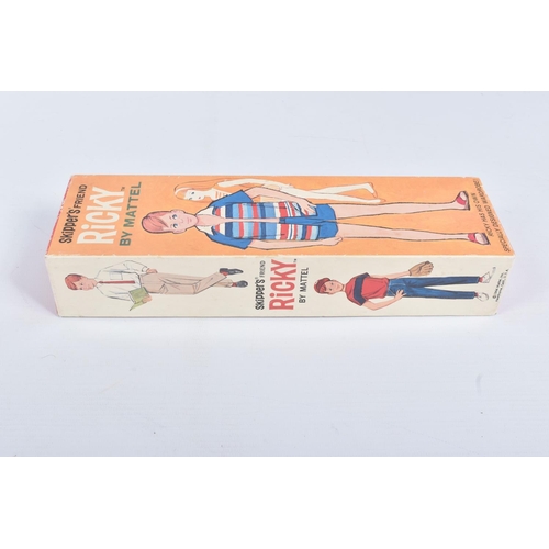 56 - A BOXED MATTEL RICKY DOLL, No.1090, with Ricky label to right wrist, wearing blue swimming trunks an... 