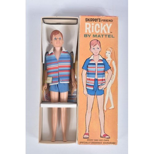 56 - A BOXED MATTEL RICKY DOLL, No.1090, with Ricky label to right wrist, wearing blue swimming trunks an... 