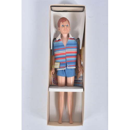 56 - A BOXED MATTEL RICKY DOLL, No.1090, with Ricky label to right wrist, wearing blue swimming trunks an... 