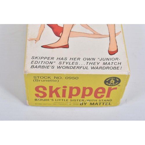 59 - A BOXED MATTEL SKIPPER DOLL, No.0950, straight leg brunette version, wearing red and white swimsuit,... 