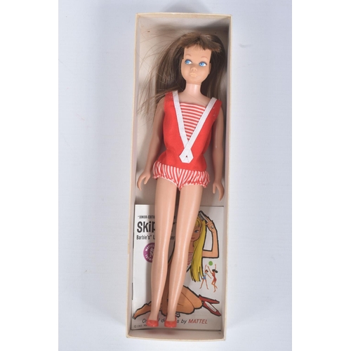 59 - A BOXED MATTEL SKIPPER DOLL, No.0950, straight leg brunette version, wearing red and white swimsuit,... 