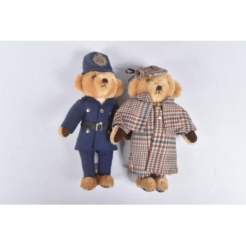 76 - FIVE MERRYTHOUGHT FOR HARRODS TEDDY BEARS, Beefeater, Policeman, Harrods Doorman, Sherlock Holmes an... 