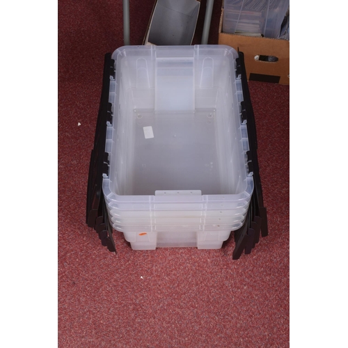 82 - A QUANTITY OF EMPTY PLASTIC BOXES, assorted sizes, all with lids included or attached, 17 in total