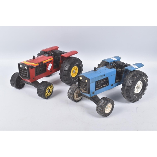 127 - SIX TONKA TOYS TRACTORS, all in playworn condition with paint loss, surface rusting, marking and wea... 