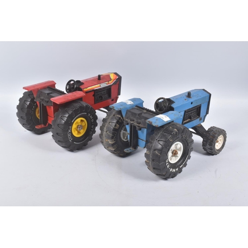 127 - SIX TONKA TOYS TRACTORS, all in playworn condition with paint loss, surface rusting, marking and wea... 