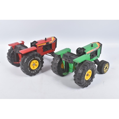 127 - SIX TONKA TOYS TRACTORS, all in playworn condition with paint loss, surface rusting, marking and wea... 