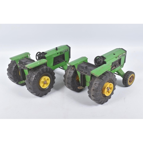 127 - SIX TONKA TOYS TRACTORS, all in playworn condition with paint loss, surface rusting, marking and wea... 