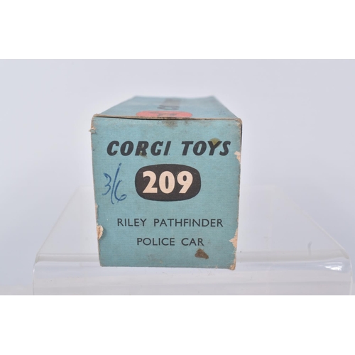 132 - A BOXED CORGI TOYS RILEY PATHFINDER POLICE CAR, numbered 209, black body with silvered detail, metal... 