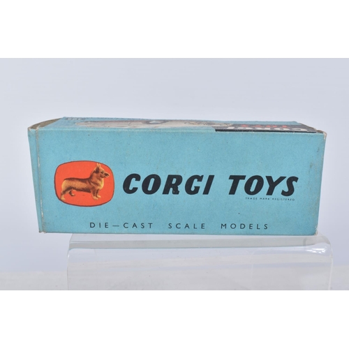 133 - A BOXED CORGI TOYS JAGUAR 2.4 LITRE CAR, numbered 208, added tax disk to window, metal wheels and bl... 