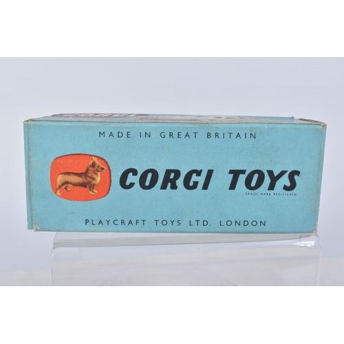 133 - A BOXED CORGI TOYS JAGUAR 2.4 LITRE CAR, numbered 208, added tax disk to window, metal wheels and bl... 