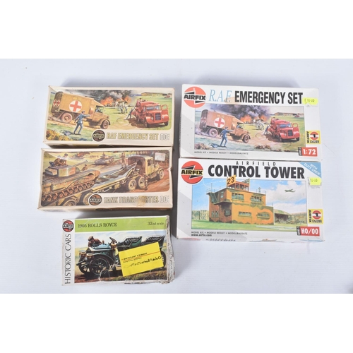 146 - A COLLECTION OF BOXED 1:72 SCALE VINTAGE  AIRFIX KITS, to include An Emergency Set A204V, a Tank Tra... 