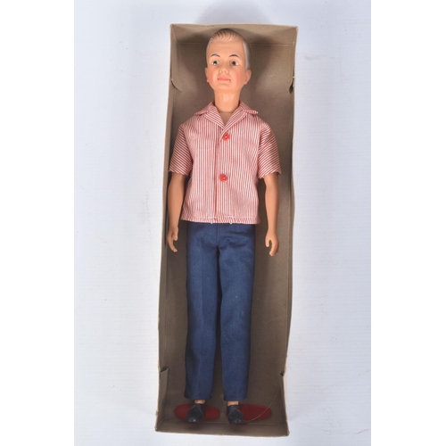 153 - A BOXED IDEAL TAMMY'S FAMILY DOLL, Dad, No.9396-3, in red and white stripe shirt blue trousers, appe... 