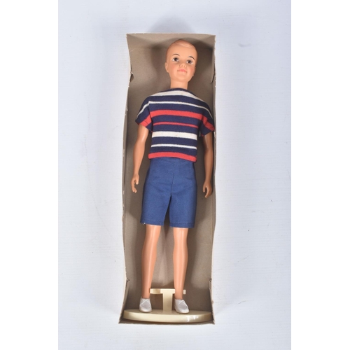 154 - A BOXED IDEAL TAMMY'S FAMILY DOLL, Ted, No.9450-8, in hooped top and blue shorts, appears complete a... 