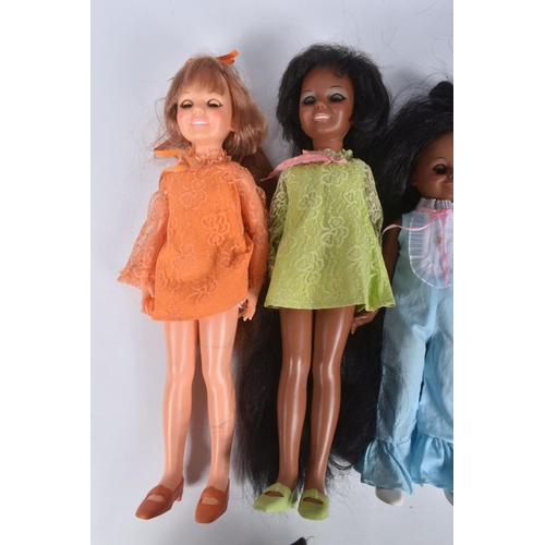 174 - FIVE UNBOXED IDEAL DOLLS, to include a Beautiful Crissy in orange outfit, a Cinnamon? in green top a... 