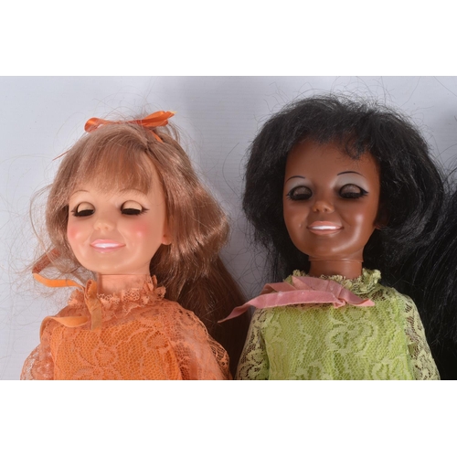 174 - FIVE UNBOXED IDEAL DOLLS, to include a Beautiful Crissy in orange outfit, a Cinnamon? in green top a... 