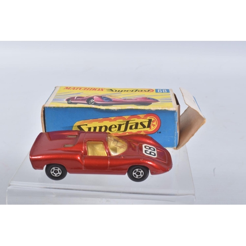 189 - FOUR BOXED MATCHBOX SUPERFAST MODEL CARS, the first a 27 e New Lamborghini Countach, yellow body, re... 