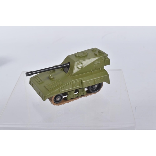 191 - SIX BOXED MATCHBOX SUPERFAST 75 MODEL CARS, the first is a a New 70c S.P. Gun in military green, bro... 