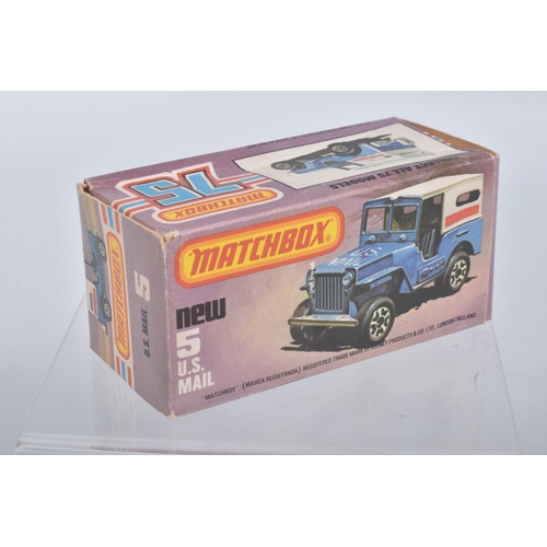 191 - SIX BOXED MATCHBOX SUPERFAST 75 MODEL CARS, the first is a a New 70c S.P. Gun in military green, bro... 